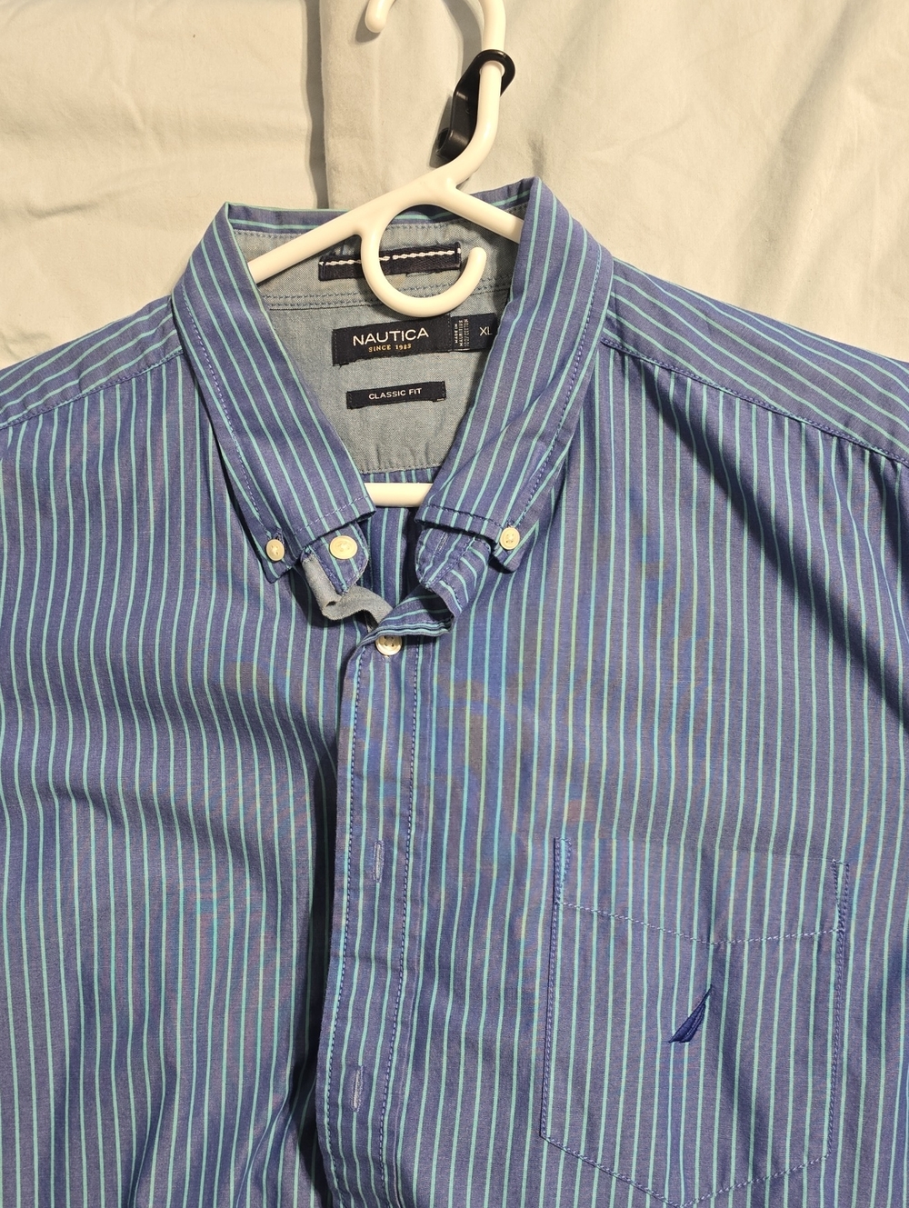 Nautica Men’s Blue Striped Button-Down Shirt